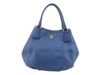 PRADA Vitello Dino Blue Leather Shoulder Bag