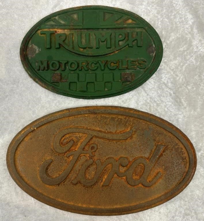 Cast "FORD" & "TRIUMPH MOTORCYCLE" Door Plaque