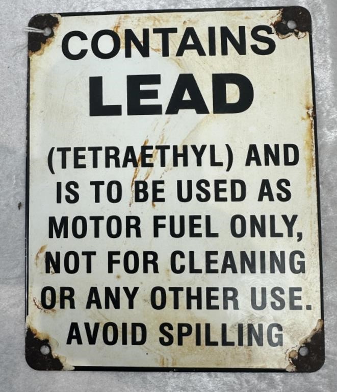Enamel  "CONTAINES LEAD" Sign