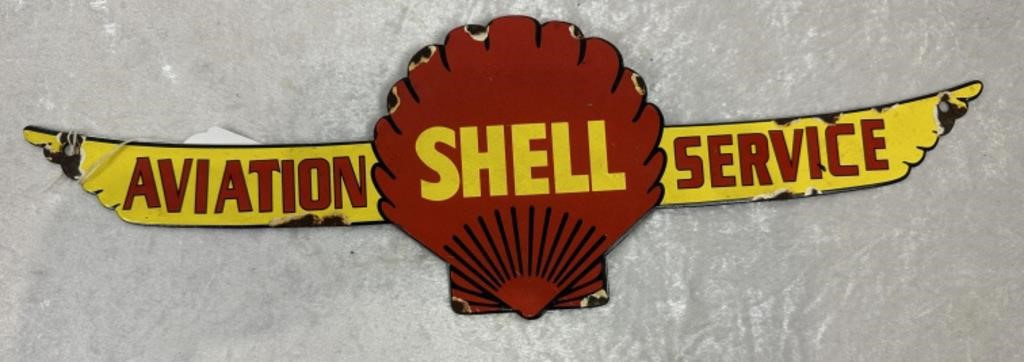 Enamel Cut Out "AVIATION SHELL SERVICE" Door Sign