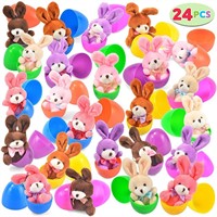 24 PCs Filled Easter Eggs with Plush Bunny