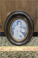 Antique Oval Frame w Old Print of Lady- Approx 8"