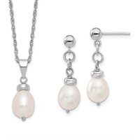 Sterling Silver Pearl Pendant/Earrings Boxed Set