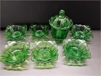 (6) Early American Pressed Glass Emerald Green