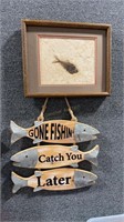 FRAMED FISH FOSSIL AND "GONE FISHIN’ “ DECOR