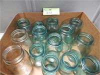 Canning jars; most are blue