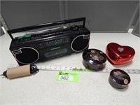 Magnavox radio/cassette player and trinket boxes