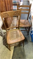 2 antique side chairs - one with a woven rush