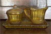 Vintage Amber Teardrop Glass Cream & Sugar Set