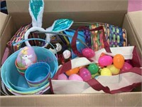 Box of Easter baskets -eggs -etc.