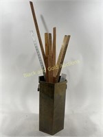 (11) VTG Yard Sticks & Metal Container