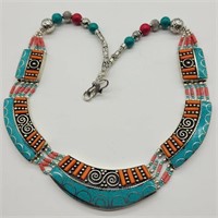 18" TIBETAN TURQUOISE, RED CORAL NEPALESE BEADED