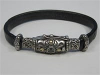 18kt  & Sterling Silver Leather Bracelet Hallmark