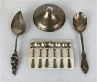 Sterling Silver Spoons & Weighted Candlestick Base