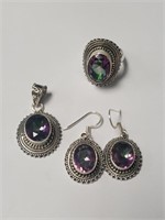 $300 Silver Mystic Topaz Ring Earring And Pendant