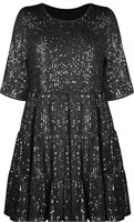 (Size: XL - black) Sequin Baby Doll Dress,