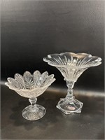 2 Lovely Lead Crystal Compotes Fower & Leaf
