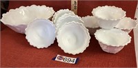 Milk Glass Berry Set, Bowl & 10 Sm. bowls