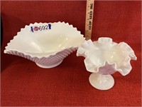 2 - Fluted Edge Milk Glass bowls