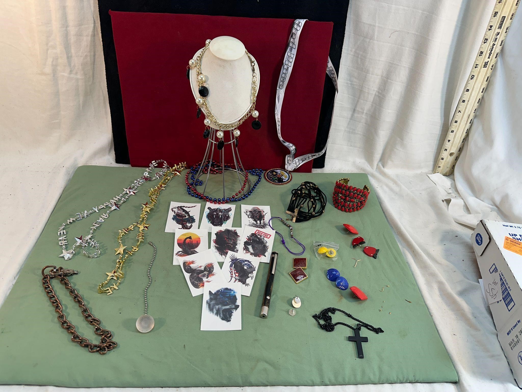 JEWERLY, DISPLAY STAND & OTHER ITEMS