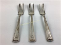 (3) 800 silver seafood forks monogrammed 78 grams