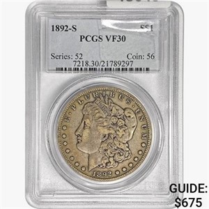 1892-S Morgan Silver Dollar PCGS VF30