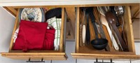 Two Drawers of Kitchen Utensils and Linens