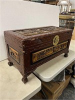 Ornate, carved vintage looking wooden chest