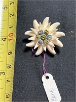 Vintage flower brooch, tagged bone