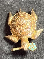 Vintage Jomaz gold tone turtle brooch with