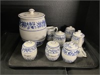 GMT German Blue Porcelain Spice Jars, Canister.