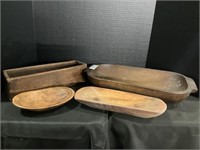 19th Century Wooden Carved Dough Bowl, Box.