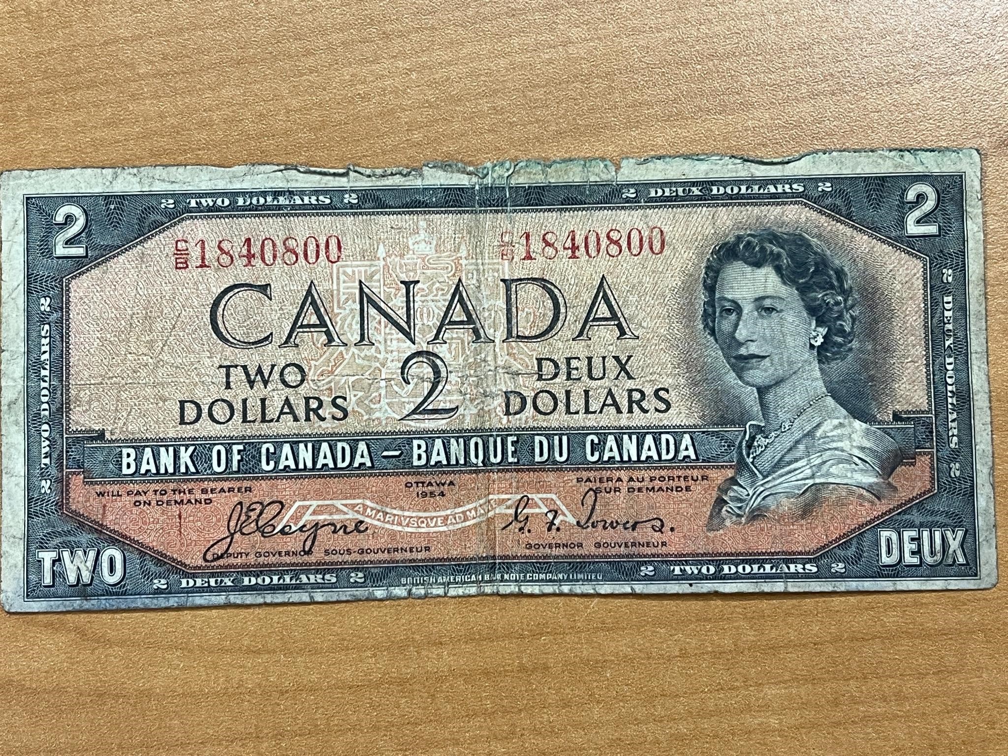 1954 Cdn $2 Devil's Face Bank Note