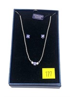Sterling silver 18" blue and white CZ necklace