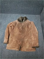 Vintage leather coat, Sherpa lining, XL