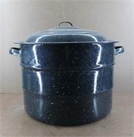 Vtg Speckled Black Enamelware Canning Stock Pot