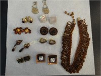 Necklace & 9 pr clip earrings