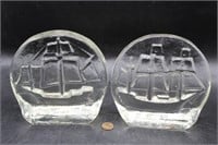 Pr. Pilgrim Glass Sailing Ships/Sand Cast Bookends