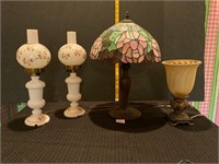 Lamps Vintage Milk Glass Dresser Stained Glass+