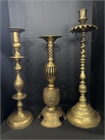 (3) Heavy Brass Candelabras.