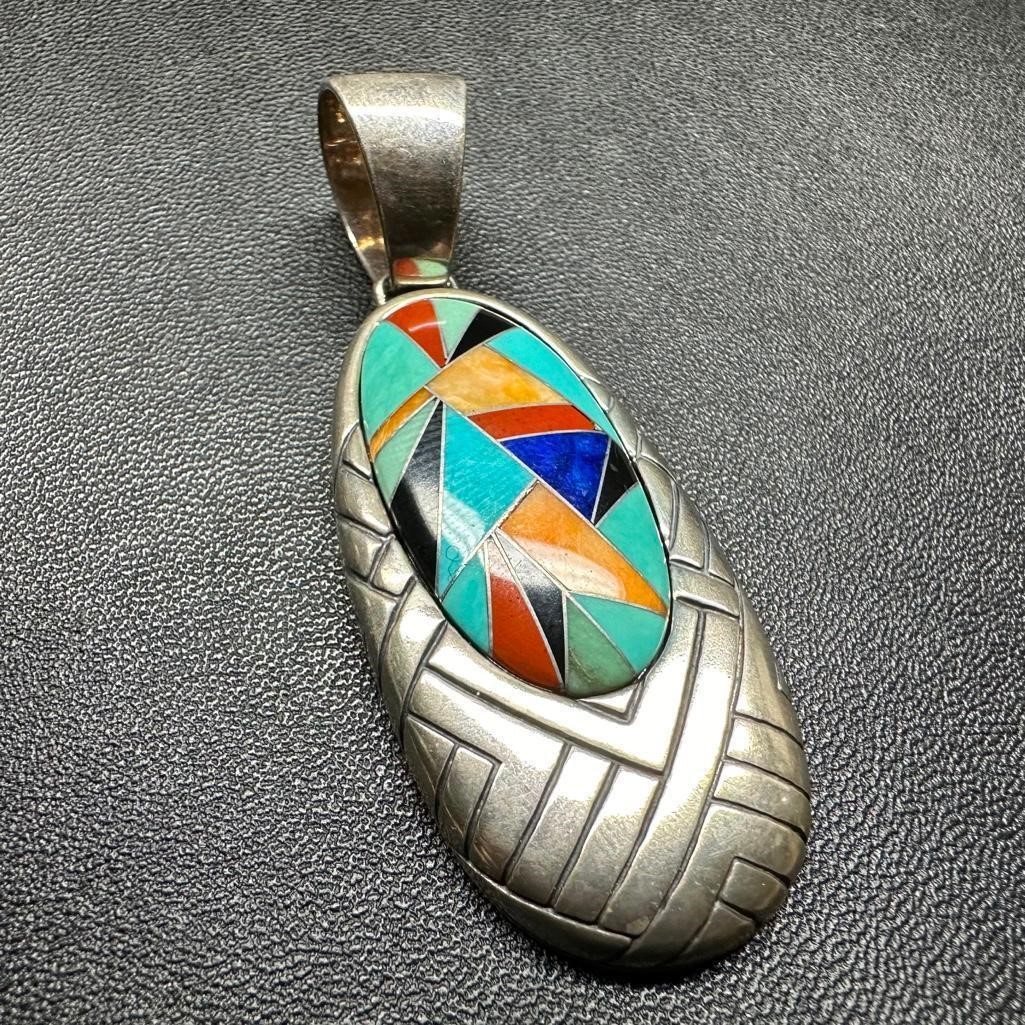 Sterling Silver Zuni-Inspired Mosaic Pendant