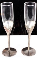 LENOX STAINLESS STEEL & GLASS CHAMPAGNE FLUTES (2)
