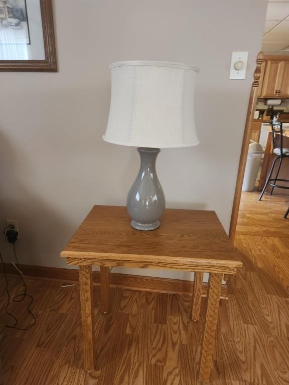 Side Table and Lamp. Table 2ft by 18 by 2ftH.