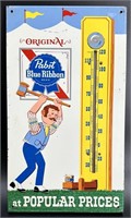 Antique Pabst Blue Ribbon Metal Sign Thermometer