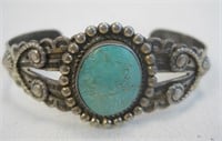 Navajo Bell Sterling  Turquoise Bracelet
