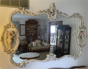 Large French Renaissance Ceramic Accent Mirror