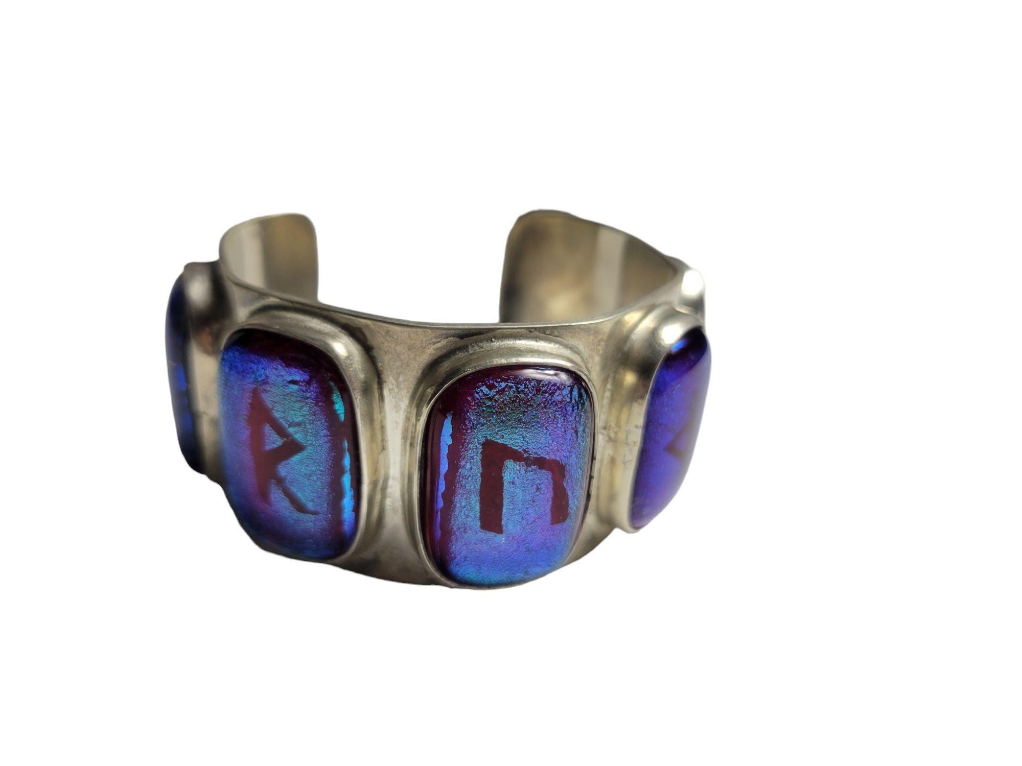 Sterling Cuff Glass Rune Stone Bracelet