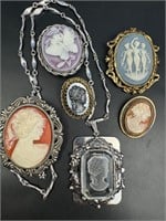Vintage cameo jewelry lot including gold filled