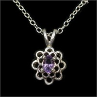 Sterling silver oval cut amethyst pendant with