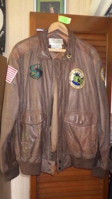 LEATHER BOMBER JACKET W/ ASST. PATCHES XL